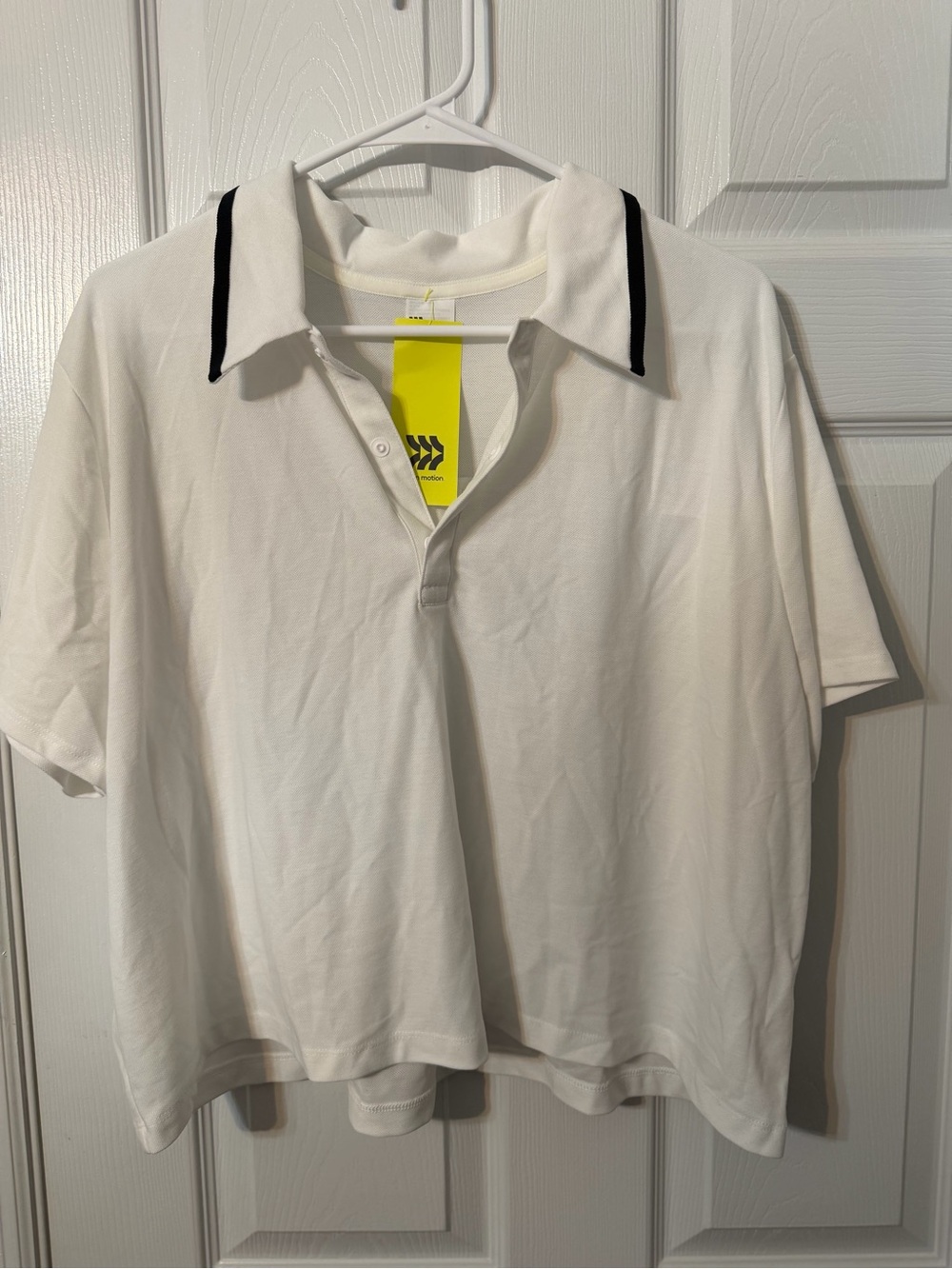 all in motion White Crop Polo with Black Collar Trim
